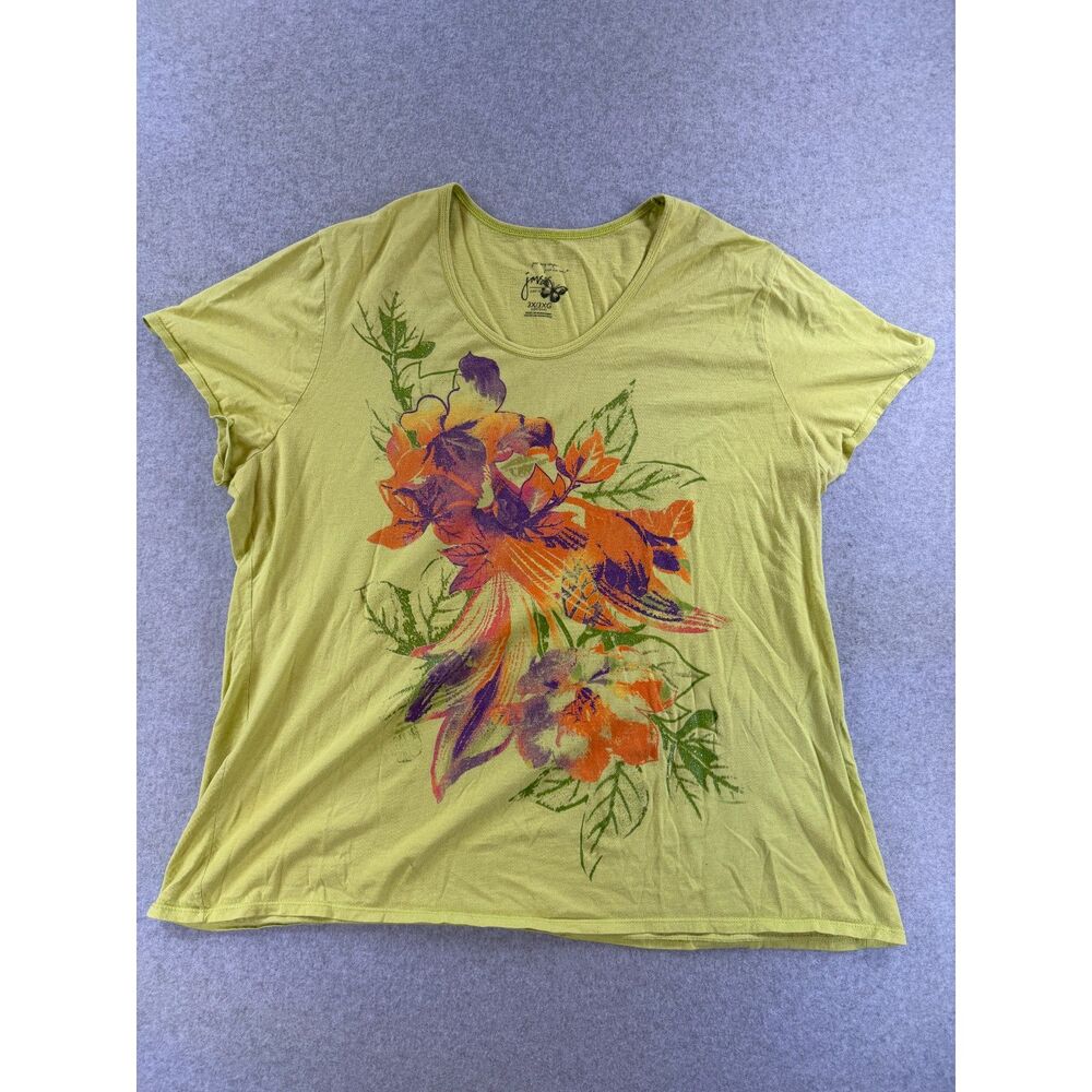 Just My Size Women’s 3X Lime Green Floral Graphic V-Neck T-Shirt 3314